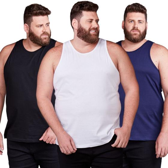 Imagem de Kit 3 Camisetas Regatas Lisa Masculina Plus Size Algodão