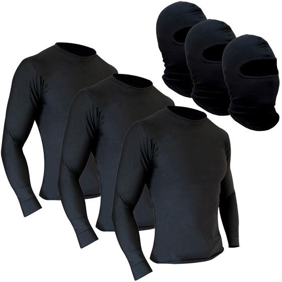 Imagem de Kit 3 Camisetas Segunda Pele + 3 Balaclavas Touca Ninja Térmica Motoqueiro Motociclista Ciclista