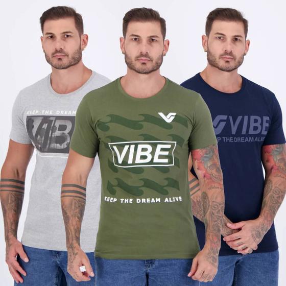 Imagem de Kit 3 Camisetas Vibe Cinza Azul e Verde