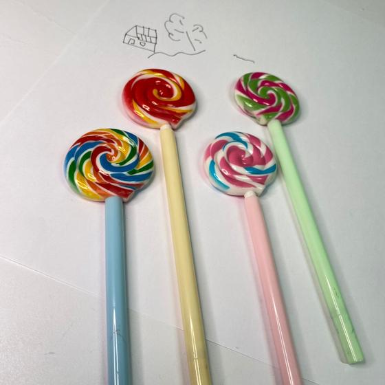 Imagem de Kit 3 canetas formato de pirulito fofas coloridas escrita criativa