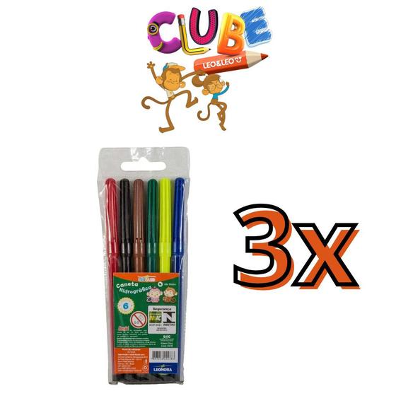 Imagem de Kit 3 Canetinhas Hidrográficas Leo e Leo com 6 Cores Cada