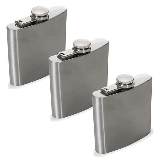 Imagem de Kit 3 Cantil De Bolso Transportar Garrafinha Porta Bebidas 200 ml Aço Inox