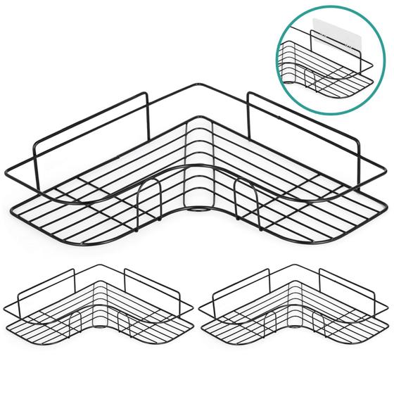Imagem de Kit 3 Cantoneiras Prateleiras em L Banheiro Metal Inox Preto