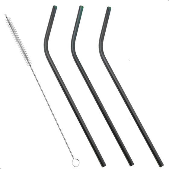Imagem de Kit 3 Canudos Aço Inox Curvo Ecológico + Escova Para Limpeza