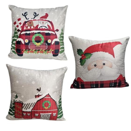 Imagem de Kit 3 Capa de Almofada Natalinas Luxo Veludo Decoração de Natal 45x45cm