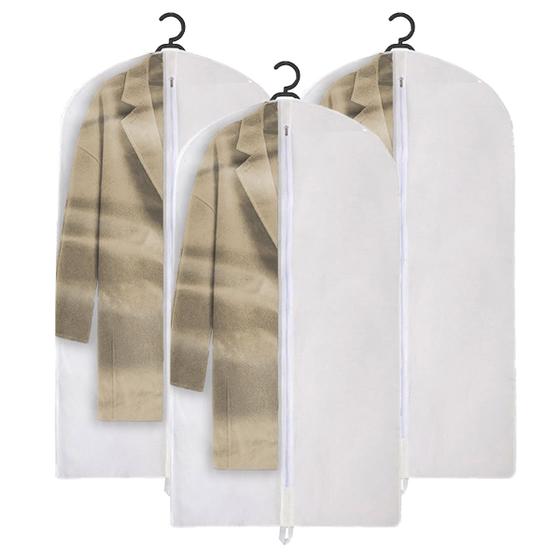 Imagem de Kit 3 Capa Protetora P Terno Roupa Vestido Antimofo Com Zíper Visor Transparente Roupas Resistente Agua Saco Vestido Branco
