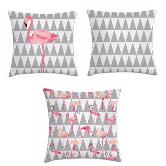 Imagem de Kit 3 capas almofadas triângulos flamingo cinza