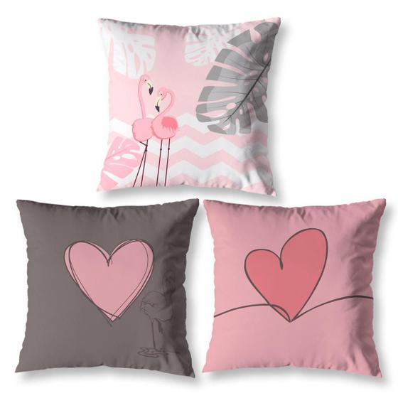 Imagem de Kit 3 Capas De Almofada Sala Quarto Decoração 40Cm Flamingos