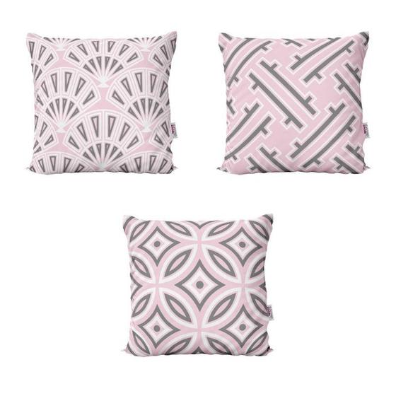 Imagem de Kit 3 Capas de Almofadas Decorativas Rosa Geométricas Para Sofá 40x40 - Novadecora