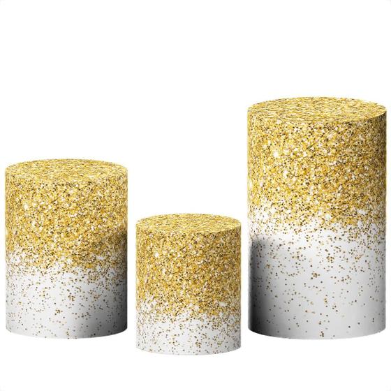 Imagem de Kit 3 Capas de Cilindro P M G Para Festa Sublimado Com Glitter Tecido Veste Fácil