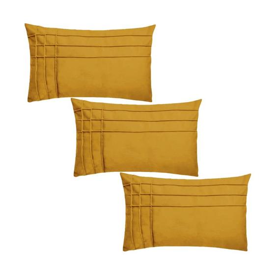 Imagem de Kit 3 Capas para Almofada Drapeada Line T Retangular em Veludo Várias Cores