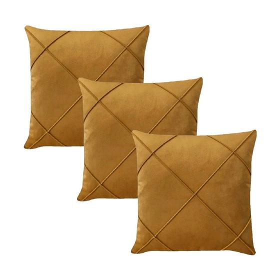 Imagem de Kit 3 Capas para Almofada Drapeada Veludo Quadrada Várias Cores