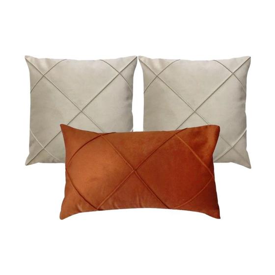 Imagem de Kit 3 Capas para Almofada Drapeada Veludo Quadradas e Retangular