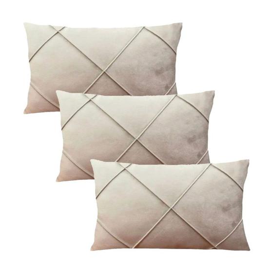 Imagem de Kit 3 Capas para Almofada em Veludo Drapeada Retangular 60x40 Com Enchimento Várias Cores