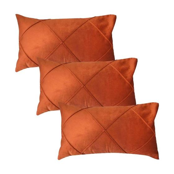 Imagem de Kit 3 Capas para Almofada em Veludo Drapeada Retangular 60x40 Com Enchimento Várias Cores