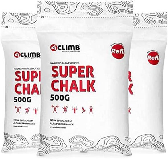 Kit 3 carbonato de magnésio refil super chalk 500g - 4climb Menor preço em Kit 3 carbonato de magnésio refil super chalk 500g - 4climb