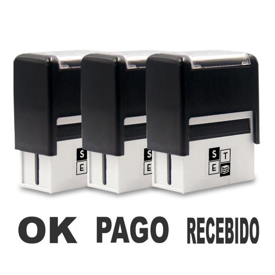 Imagem de Kit 3 Carimbos Automáticos Ok/Pago/Recebido Preto