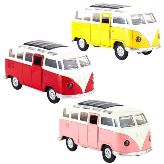 Imagem de Kit 3 Carrinhos De Metal Carros Miniatura Kombi 1950 23 Janelas Perua Samba Brasil
