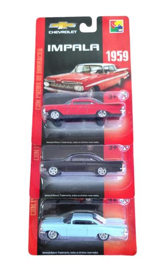 Imagem de KIT 3 Carrinhos Miniatura 1:64 Impala 1959 Chevrolet Metal