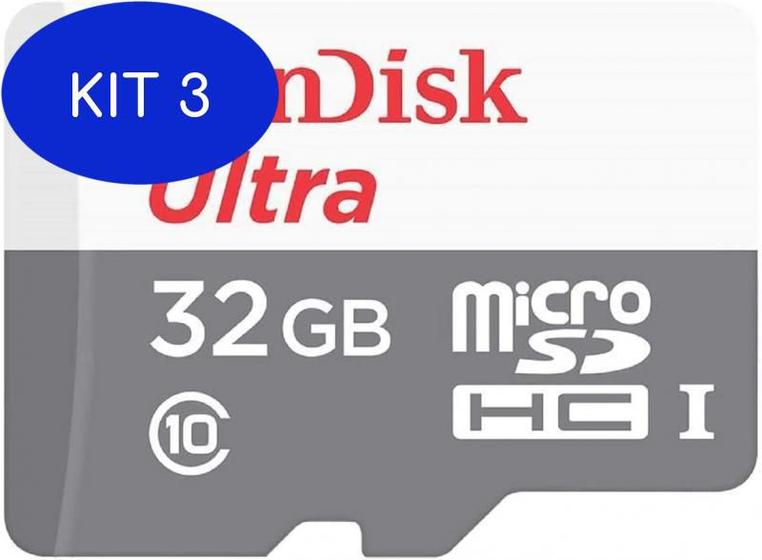 Imagem de Kit 3 Cartao De Memoria 32Gb Micro Sd + Adapt Sd Classe 10