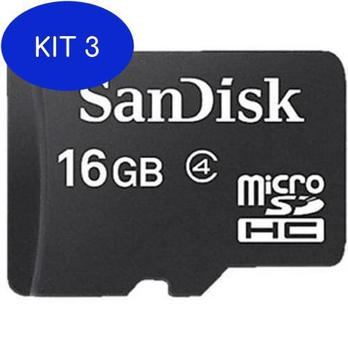 Kit 3 Cartão De Memória Sandisk Classe 4 Com Adaptador Sd 16Gb Menor preço em Kit 3 Cartão De Memória Sandisk Classe 4 Com Adaptador Sd 16Gb