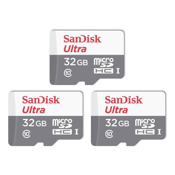 Imagem de Kit 3 Cartão Memória Micro SD Sandisk 32GB Classe 10 Ultra