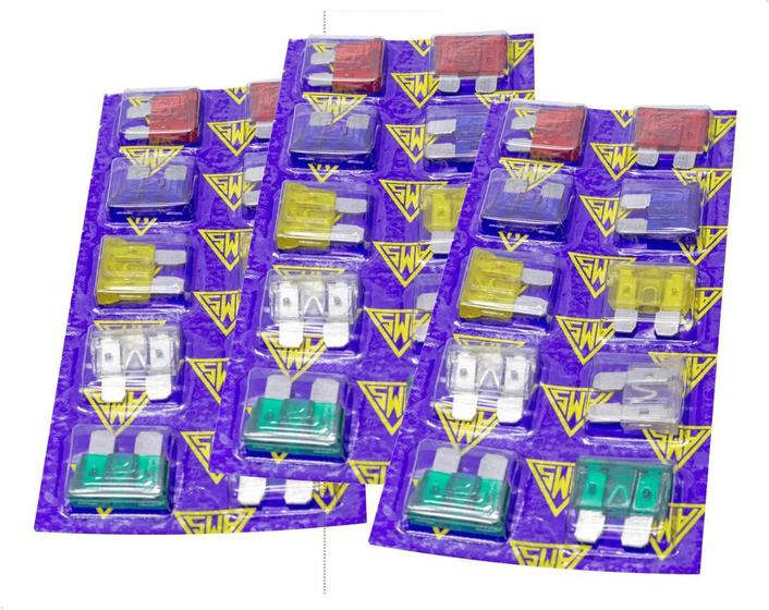 Imagem de Kit 3 Cartela Fusível Padrão Carro 30 Pcs 10A 15A 20A 25 30