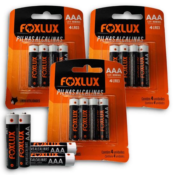 Imagem de Kit 3 Cartelas de Pilha Alcalina Palito AAA Com 4 Un Foxlux - Totalizando 12 pilhas
