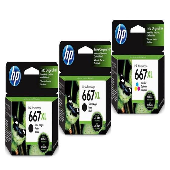 Kit 3 Cartucho 667xl Hp Original 1275 2374 2375 2bk 1color Menor preço em Kit 3 Cartucho 667xl Hp Original 1275 2374 2375 2bk 1color