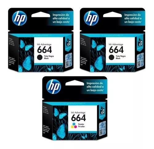 Imagem de Kit 3 Cartucho HP 664 Preto E Color Original Lacrados