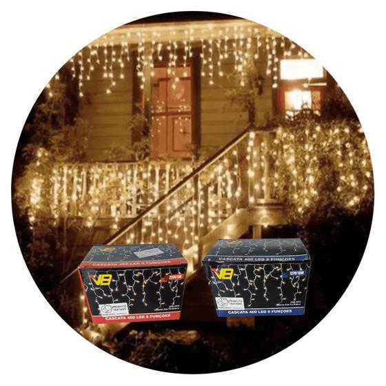 Imagem de Kit 3 Cascata 400 Leds 10M 8 Funções Branco Quente Fio Branco Voltagem: 127v