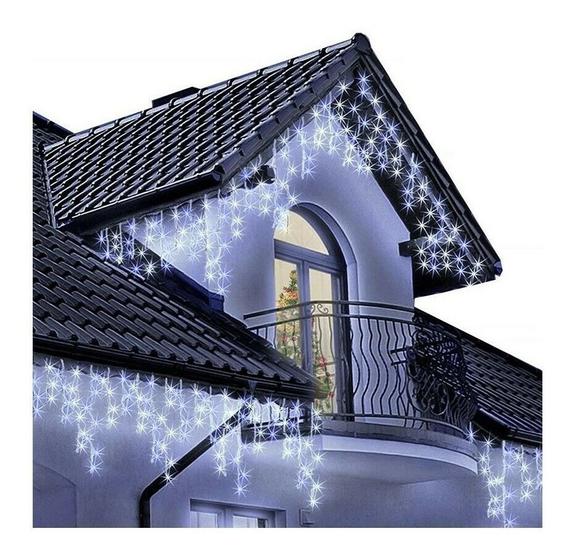 Imagem de Kit 3 Cascatas 400 Leds 10M C/ 8 Funções Branco Frio C/ Fio Branco