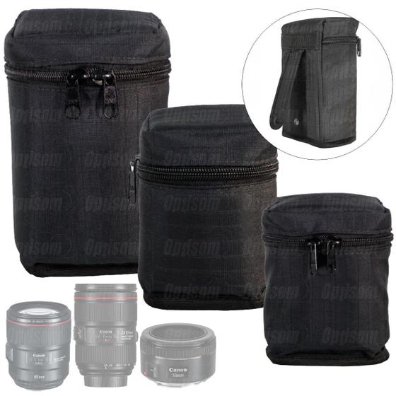 Imagem de Kit 3 Case Bag Porta Lente P M G Com Alça Para Cinto