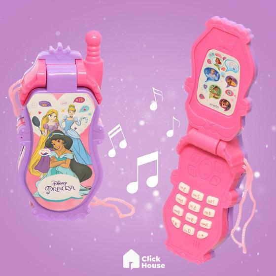 Imagem de Kit 3 Celular De Brinquedo Flip Infantil Musical Com Som Princesas Spiderman