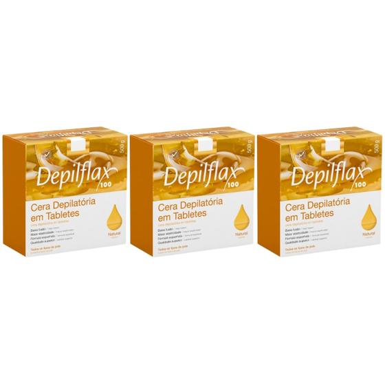 Imagem de Kit 3 Cera Quente Depilatória Depilação Profissional Natural Mel Depilflax Barra 500g