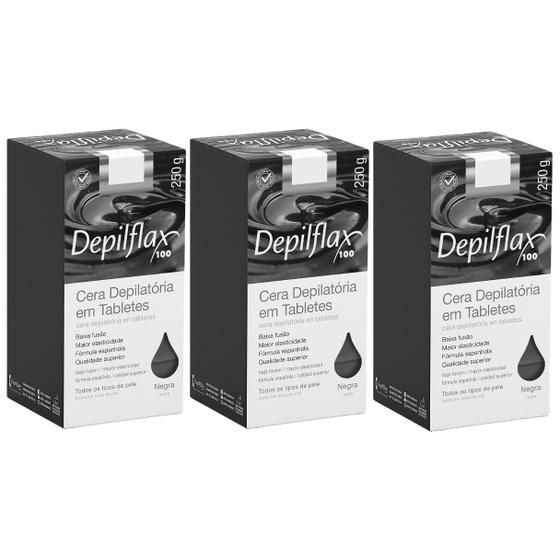 Imagem de Kit 3 Cera Quente Depilatória Depilação Profissional Negra Depilflax Barra 250g