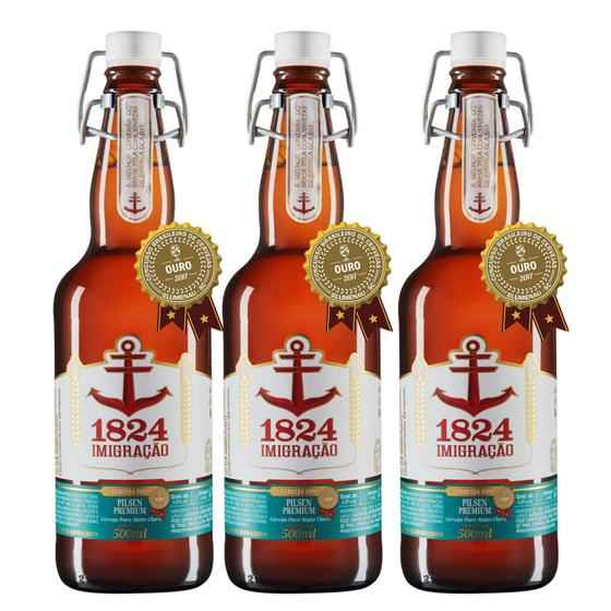 Kit 3 Cerveja Artesanal Imigração 1824 Pilsen Premium 500ml