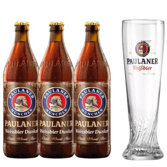 Imagem de Kit 3 Cerveja Paulaner Weissibier Dunkel 500ml e 1 Copo Original