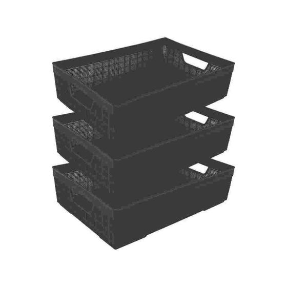 Imagem de Kit 3 Cesta Organizadora A3 Multiuso 11,5l Reforçada Jaguar Banheiro Geladeira Armario Cozinha Caixa