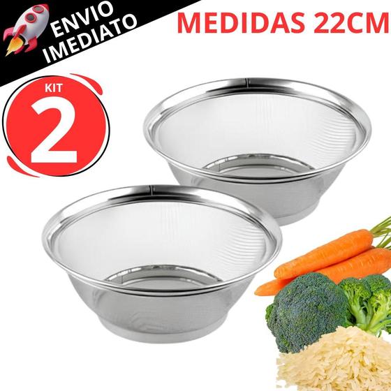 Imagem de Kit 3 Cesto De Inox Escorredor 22CM Para Lavar Alimentos Arroz Legumes Frutas Massas Resistent