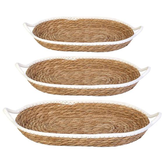 Imagem de Kit 3 Cesto Multiuso De Fibra Natural Algodão Com Alça Grande Médio Pequeno
