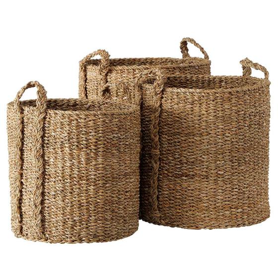 Imagem de Kit 3 Cesto Organizador de Palha Natural Vaso Decorativo Cachepo para Planta Seagrass Cestos de Vime Rústico Feito a Mão Cachepot Vaso de Plantas