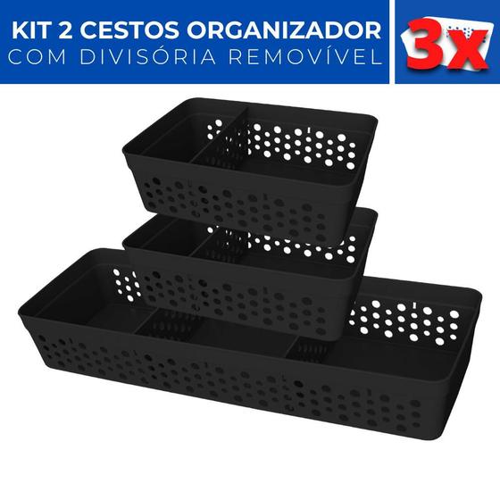 Imagem de Kit 3 Cesto Organizador Rattan c/ Divisória Removível P G