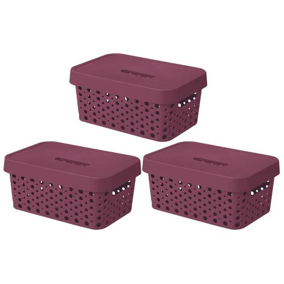 Kit 3 Cesto Organizador Rattan c/Tampa 4,5 Litros Multiuso Plástico Menor preço em Kit 3 Cesto Organizador Rattan c/Tampa 4,5 Litros Multiuso Plástico