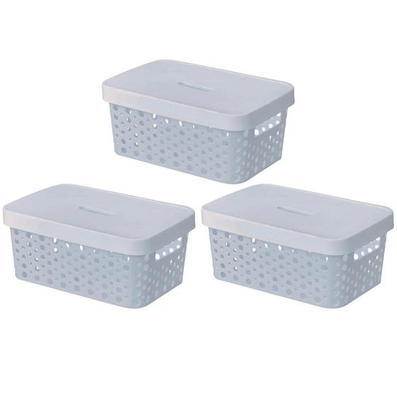 Imagem de Kit 3 Cesto Organizador Rattan c/Tampa 4,5 Litros Multiuso Plástico