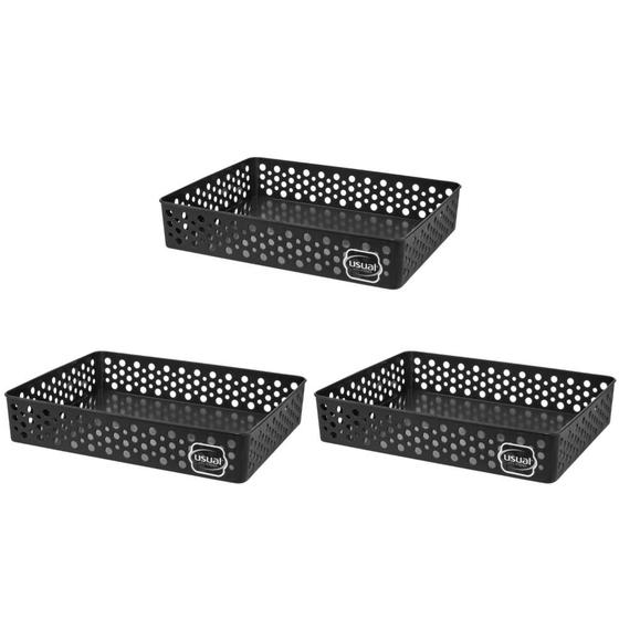 Imagem de Kit 3 Cesto Organizador Rattan Multiuso Armário Gaveta Lavanderia G (34x25)