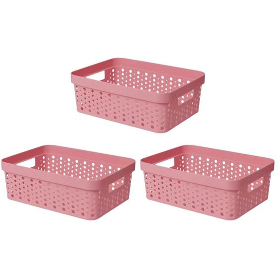 Imagem de Kit 3 Cesto Organizador s/Tampa Trama Rattan 11L Multiuso Plástico