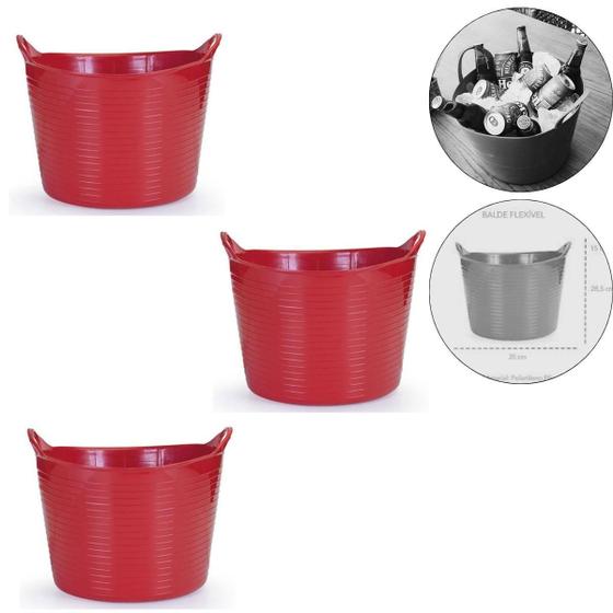 Imagem de Kit 3 Cestos Balde Flexível C/Alça 15L Vermelho- Fersil