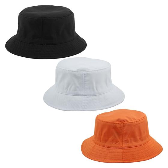 Imagem de Kit 3 Chapéu Bucket Hat Liso Preto, Branco E Laranja Unissex