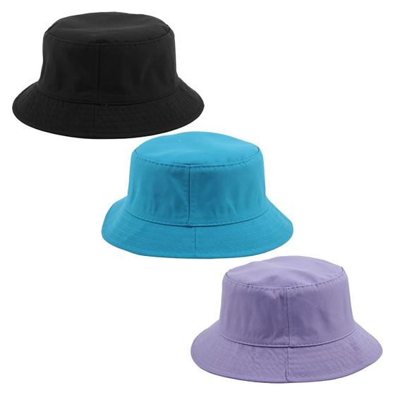 Imagem de Kit 3 Chapeu Bucket Hat Liso Unissex Preto, Azul E Lilas